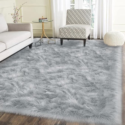 Latepis Grey 6x9 Area Rugs Faux Fur Sheepskin Rug by Latepis