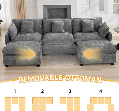 111'' Sectional Cloud Deep Seat Couch, Oversized Chenille U Shaped Sectional - Image 6