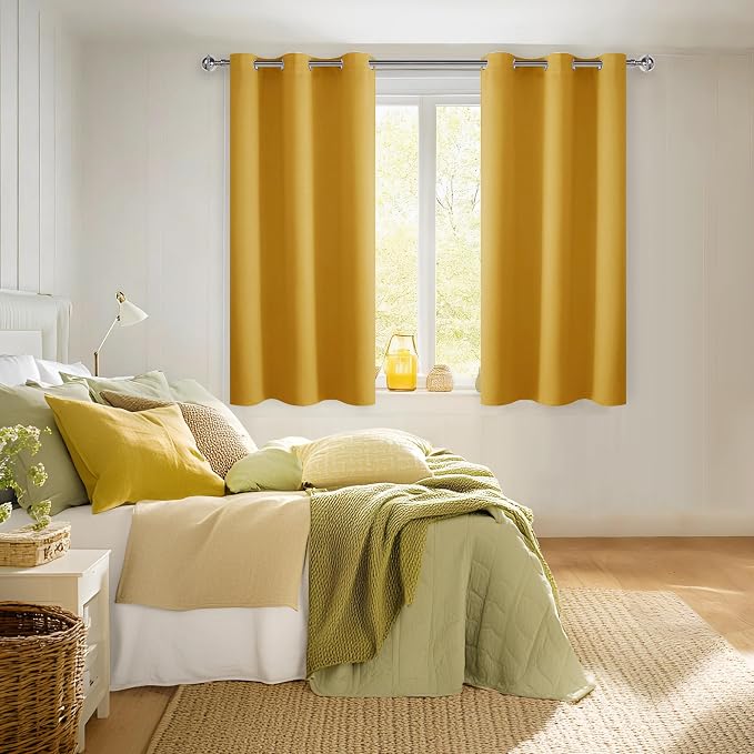 Blackout Curtains for Bedroom, Mustard Yellow 42 x 45 Inch 2 Panels | Thermal - Image 6