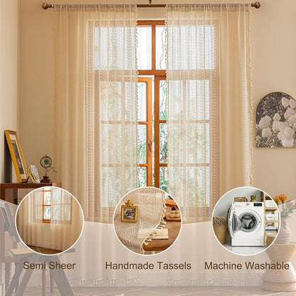 Sutuo Home Beige Boho Lace Curtains 96 inches Long - Image 3