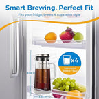 BrewMOO- Airtight Cold Brew Coffee Maker Pitcher, 1.0L/34Oz Thick Glass Carafe with Filter, Comfort Sturdy Handle & Wide Spout, Non-Slip Base | Iced Tea Maker (Grey)