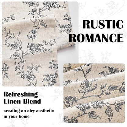 Extra Long Black Vintage Floral Linen Curtains Farmhouse 2 Panels | Elisa Series - Image 3