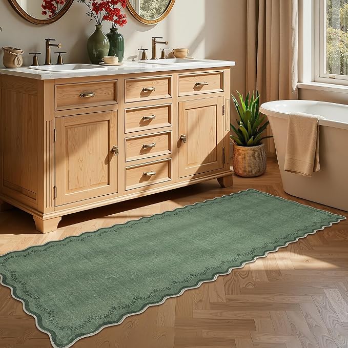 GarveeHome 2.5x10 Scalloped Washable Runner Rug Long Hallway Kitchen Rug | Soft - Image 2
