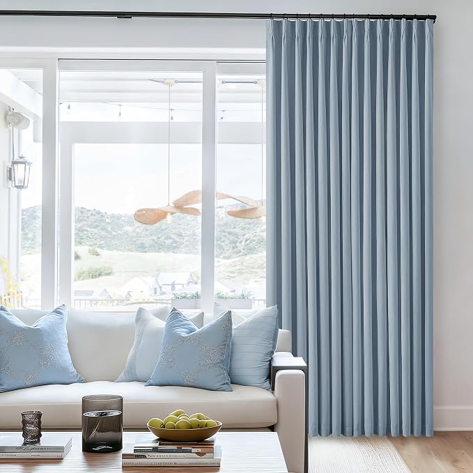 Dusty Blue 100% Blackout Linen 108 Inch Curtains - Image 7