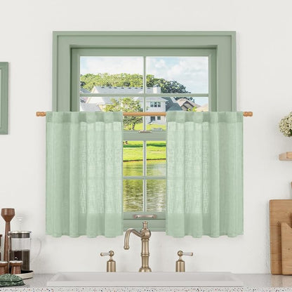 36 Inch Length Linen Semi Sheer Curtains by LAMIT