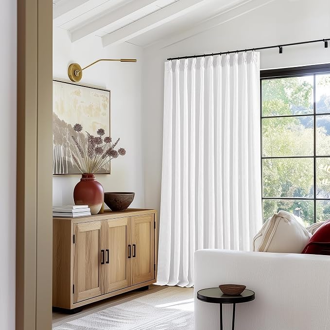Snow White Pinch Pleat Semi Sheer Linen Curtains W70xL120 1 Panel | Light - Image 5