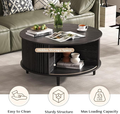 SULIVES Black Round Coffee Table - Image 3