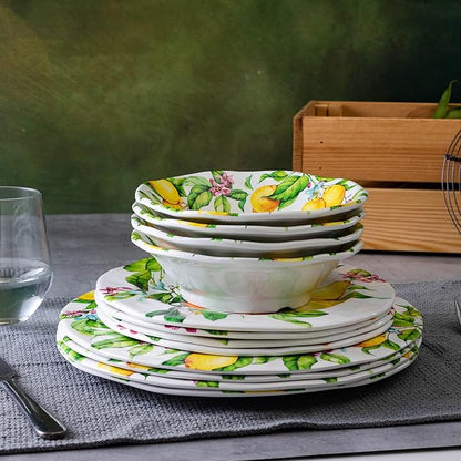 LEHAHA Melamine Dinner Plate Set of 6, 11” inch Lemon Plates Set, BPA Free, Lightweight and Break Resistant, Great for Parties, RVs, Picnic and Camping Trailer, Dishwasher Safe