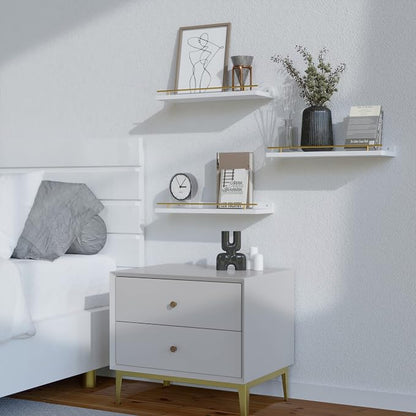 WOPITUES Floating Shelves with Gold Metal Guardrail, Shelves - Image 8