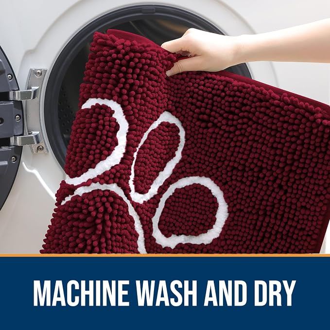 OLANLY Dog Door Mat for Muddy Paws 59x32, Paw Print Design Chenille Mud Mat | - Image 5