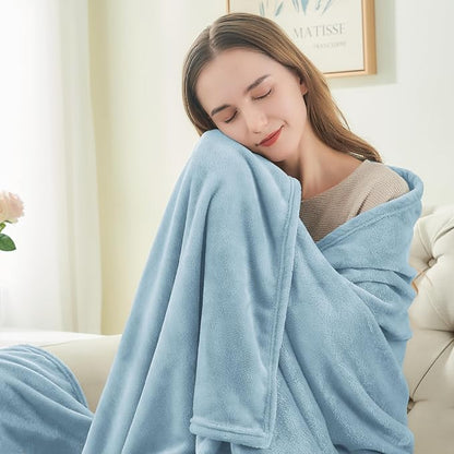 BEDELITE Fleece Blanket Soft Queen Size Bed Blanket Washed Blue 90"x90" | Ultra - Image 3
