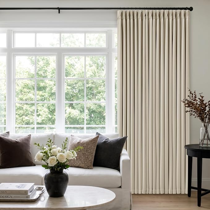 Oatmeal Beige Extra Wide Blackout 60 x 84 Inch Pinch Pleat Curtains 1 Panel | by Twodrapes