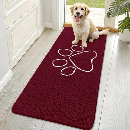 OLANLY Dog Door Mat for Muddy Paws 70x32, Paw Print Design Chenille Mud Mat | by OLANLY