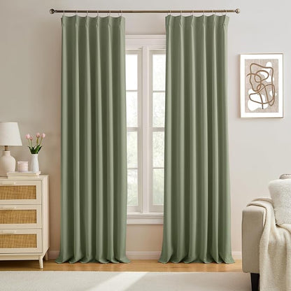 Light Sage Blackout Curtains Pinch Pleat Green Drapes 96 Inches Long 2 Pieces by KEQIAOSUOCAI