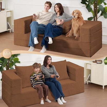 Folding Bean Bag Chair for Adults, 3-in-1 Bean Bag Couch Faux Fur Floor Sofa - Image 5