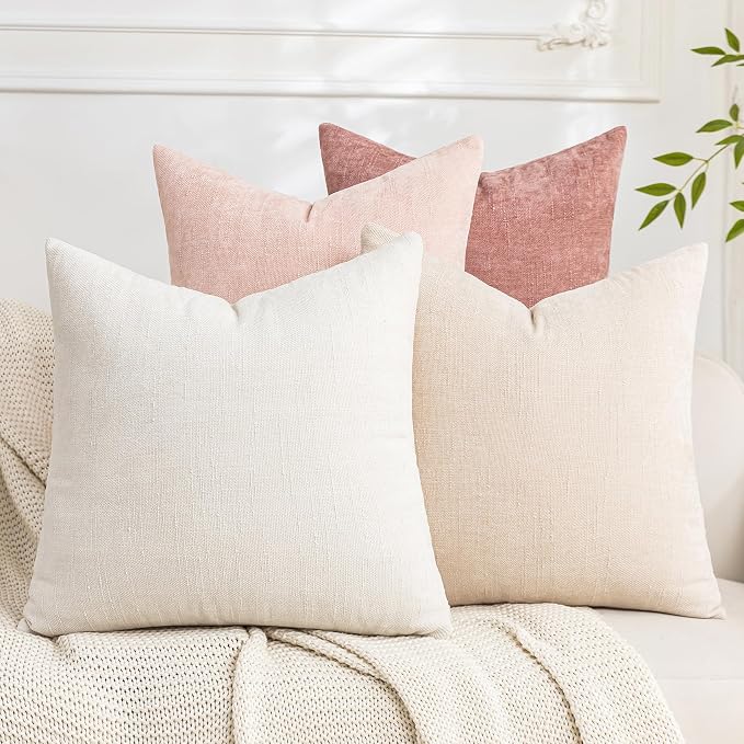 Set of 4 Soft Textured Decorative Throw Pillow Covers 18x18 Inch Cozy Farmhouse by Cozoomy