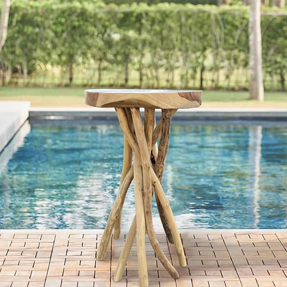 Greenage Teak Branch Coffee Table 15.7"x15.7"x27.6" Wooden Live Edge Side Table - Image 6