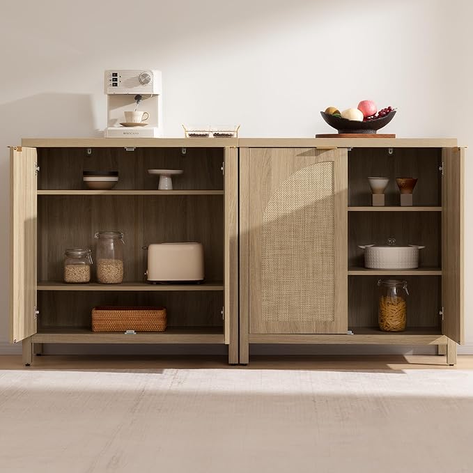 SICOTAS 102"W Rattan Sideboard Buffet Cabinet Set of 3, Mid Century Modern - Image 5