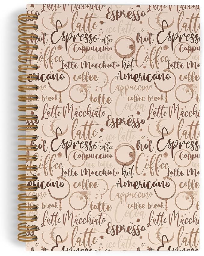 Coffee Themed Spiral Notebook, Coffee Gifts for Women, Coffee Tasting Journal Notebook, Coffee Notebooks for School Work, Coffee Lover Office Supplies Gifts for Women Men, 5.5x8.3 Inch