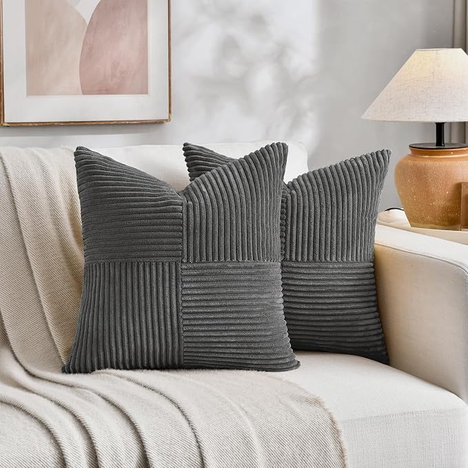 Fancy Homi 2 Packs Dark Gray Decorative Throw Pillow Covers 20x20 Inch - Image 7