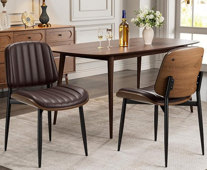 REONEY Dining Chairs Set of 4, Mid-Century Modern Upholstered PU Leather Chairs - Image 5