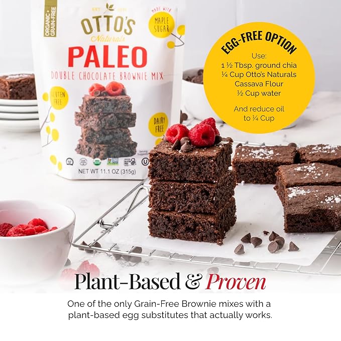 Otto's Naturals Grain-Free Paleo Double Chocolate Brownie Mix, 11.1 Oz., Top 9 Allergen-Free, Versatile for Baked Treats, Made with Organic Cassava Flour, Gluten Free, Non-GMO, Vegan, Plant-Based