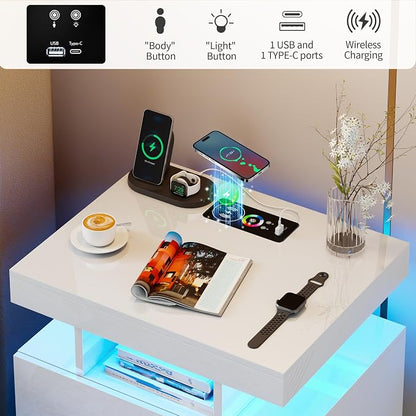 Smart Night Stand with Charging Station, Modern White Nightstand with 24 Color - Image 7