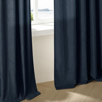 Navy Pinch Pleated Linen Semi Sheer Short Curtains 45 Inch Length 2 Panels | - Image 6