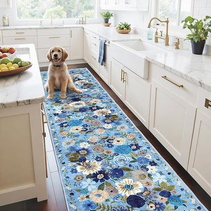 Blue Garden Floral Hallway Runner Rug 2x10 by WelcometoBabovid