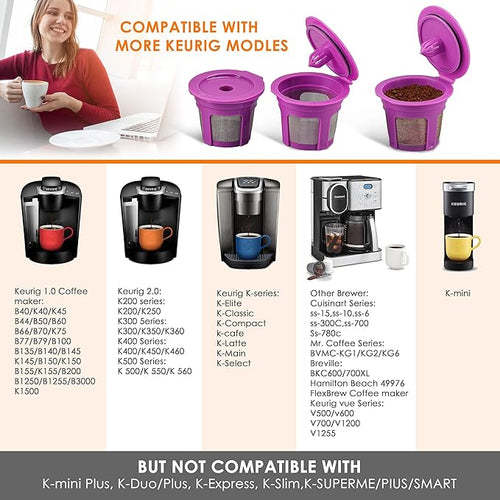 4 Pack Reusable K Cups Coffee Filters, Compatible with Keurig Brewers 1.0 and 2.0Coffee Makers - Universal Kcup Filters
