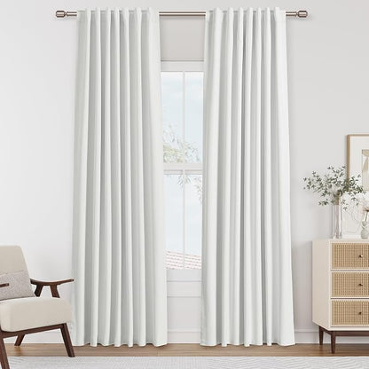 White 100% Blackout Linen Curtains 52 Inch Wide by 88 Inch by Guken