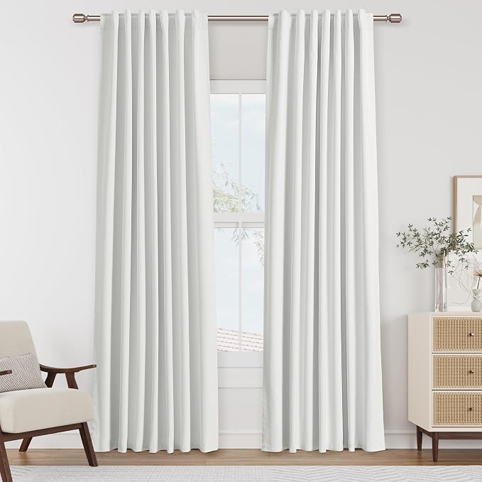 White 100% Blackout Linen Curtains 52 Inch Wide by 82 Inch by Guken