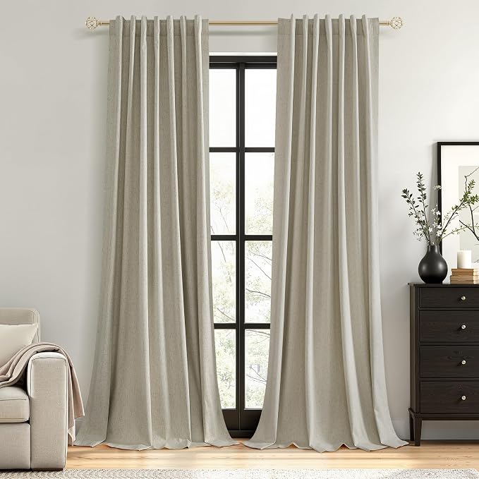 100% Blackout Linen Curtains for Bedroom 84 inches Long, Thermal Insulated Room by Guken