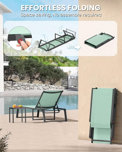 Aluminum Chaise Lounge Chair Outdoor, Foldable& No Assembly Patio Pool Lounge - Image 3