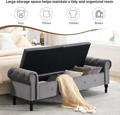 67" Storage Bench for Bedroom, Velvet End of Bed Bench, King Size Bench - Image 4