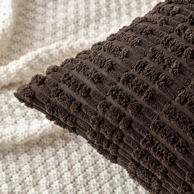 MIULEE Corduroy Decorative Throw Pillow Covers 18x18 Dark Brown Pack of 2 | - Image 6
