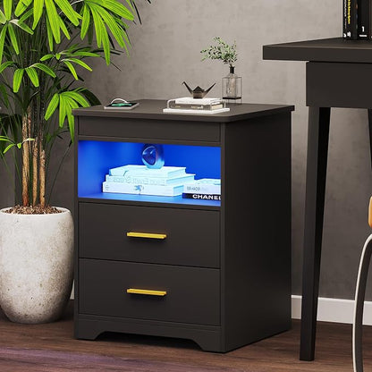 Night Stand with Gun Drawer, Charging Bedside Table with USB & Type-C Port - Image 7