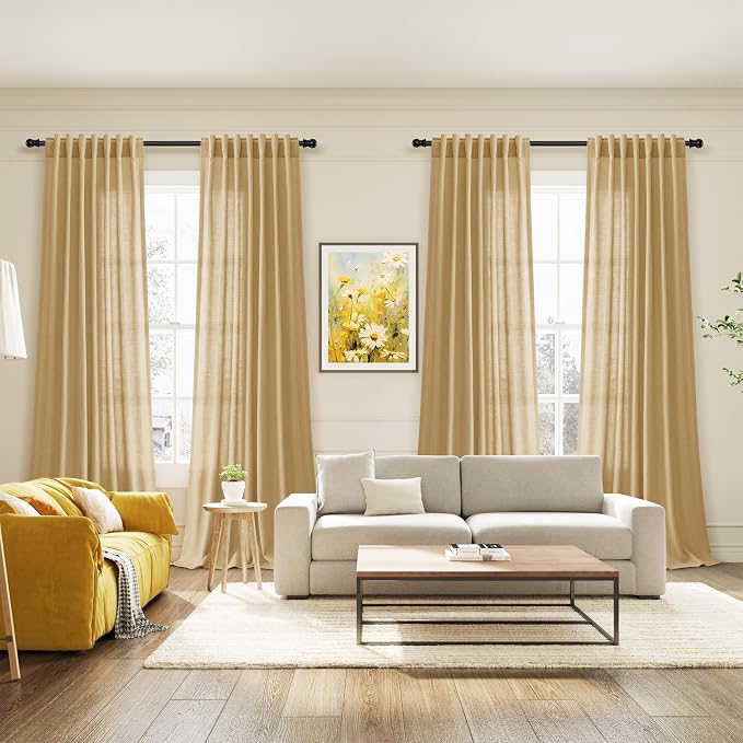 Gold Yellow Linen Curtains 84 Inch Length 2 Panels Set - Image 7