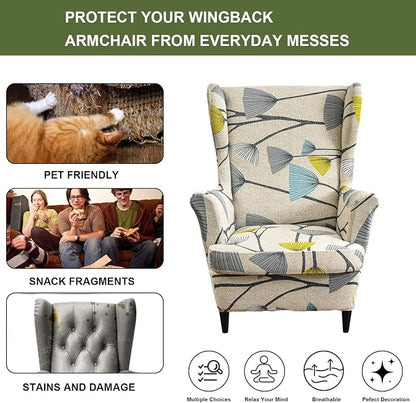 HAOYONG Printed Wingback Chair Covers 2 Pieces Wing Chair Slipcover High - Image 5