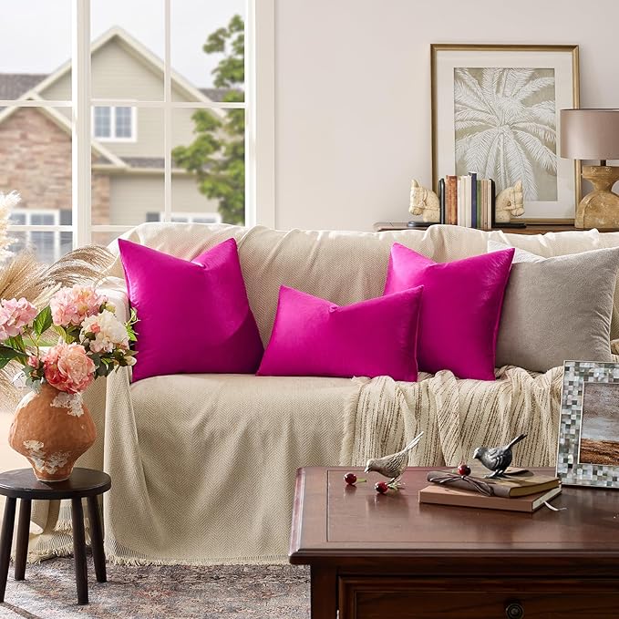 GIGIZAZA Hot Pink Velvet Pillow Covers 24x24 Decorative Pillows Pack of 2 | - Image 7