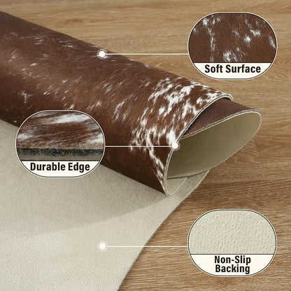 Faux Cowhide Rug, Animal Cow Hide Rug, 4.6 x 5.2 Ft Spotted Brown | Premium - Image 3