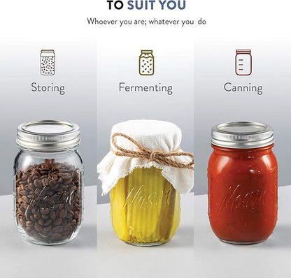 Paksh Novelty Mason Jars 16 oz - 6-Pack Regular Mouth Glass Jars with Lid & Seal Bands - Airtight Container for Pickling, Canning, Candles, Home Decor, Overnight Oats, Fruit Preserves, Jam or Jelly