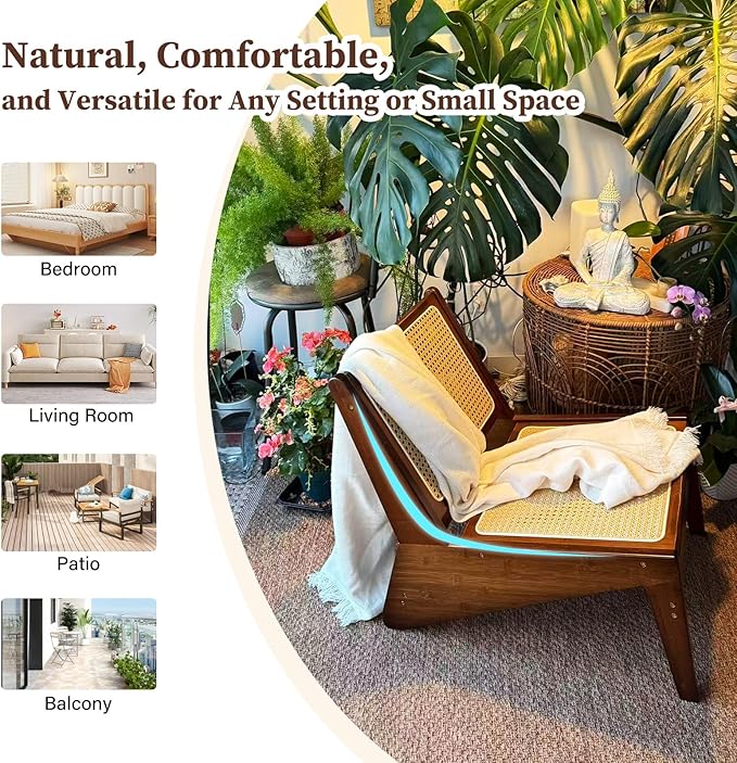 Furlide Rattan Chair 2Pcs, Mid-Century Accent Chair, Rattan Lounge Chair - Image 9