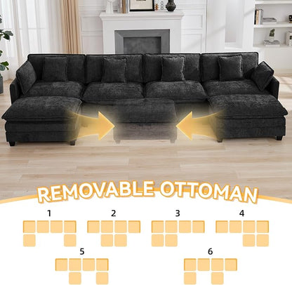 147'' Modualr Sectional Cloud Deep Seat Couch, Oversized Chenille U Shaped - Image 6