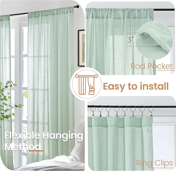 BGment Sage Green Linen Curtains 54 Inch Length - Image 6