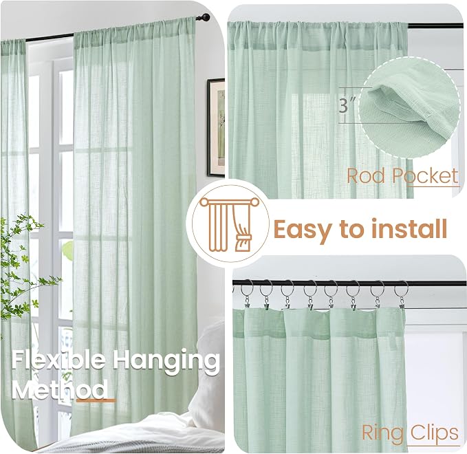 BGment Sage Green Linen Curtains 40 Inch Length - Image 6