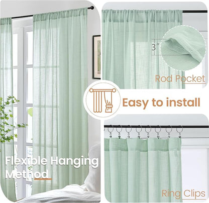 BGment Sage Green Linen Curtains 40 Inch Length - Image 6
