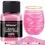 NiHome Edible Food-Grade Glimmer Powder Glitter Luster Dust Metallic Food Decorating Sprinkle Glimmery Dust for Drink Wine Beverage Cake Candy Dessert Bakery Restaurant Vegan (0.18oz/5g, Pink)