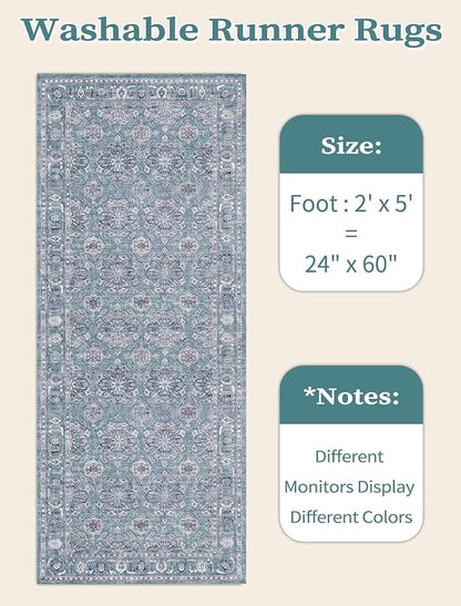 SERISSA 2x5 Washable Non Slip Floral Boho Runner Rug - Image 6