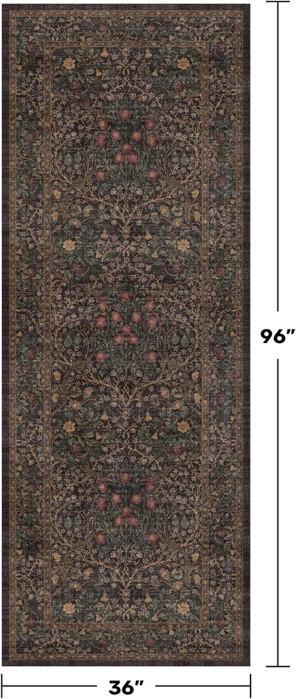 Vintage 8ft Long Runners for Hallways, Washable Dark Brown 3x8 Kitchen Runner - Image 2